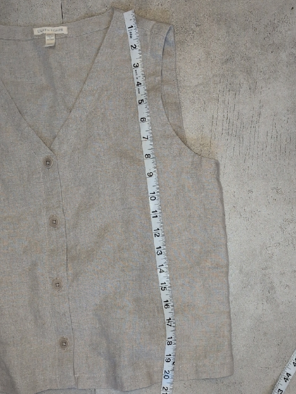 Eileen Fisher Tan Linen-Blend Button Vest - Picture 3 of 5